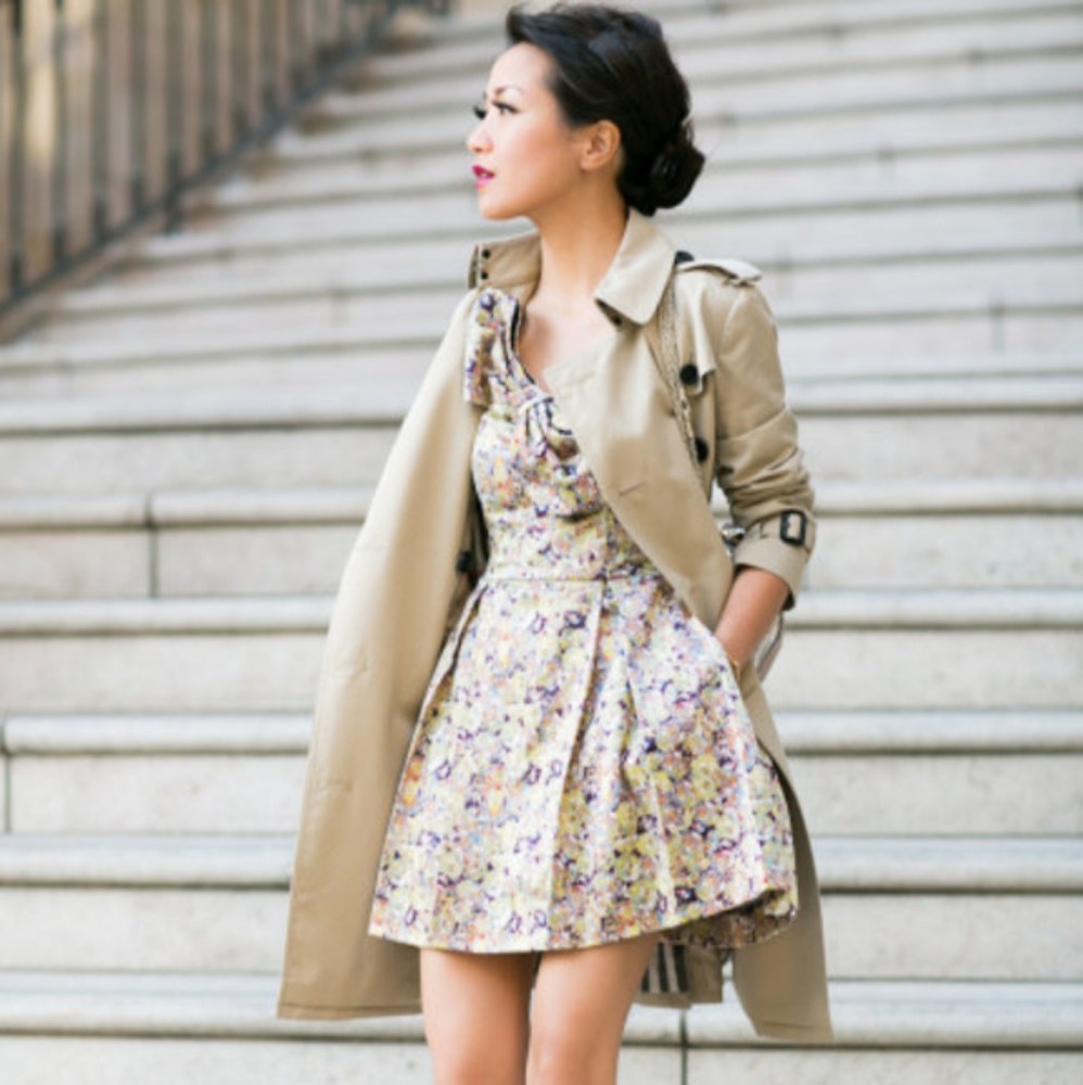 Kate Young floral strapless dress with front bow